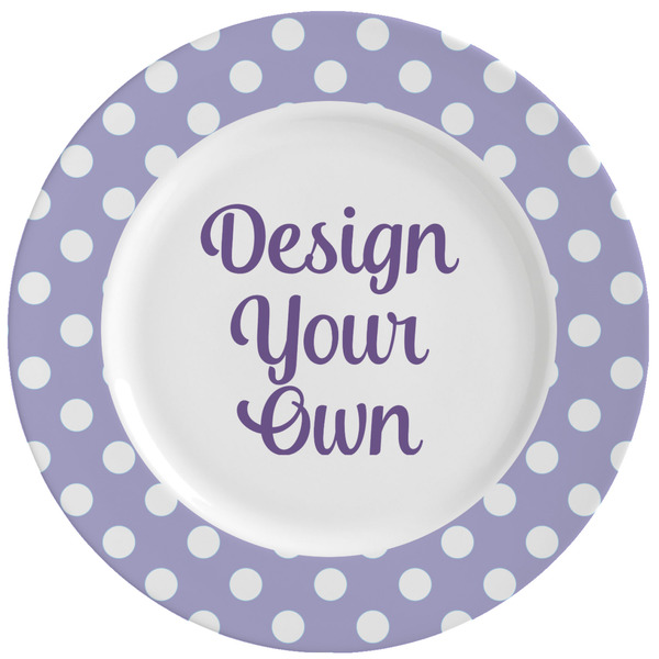 Custom Purple Damask & Dots Ceramic Dinner Plates (Set of 4) (Personalized)