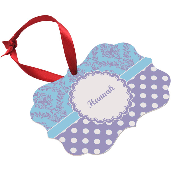 Purple Damask & Dots Christmas Ornament
