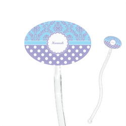 Purple Damask & Dots 7" Oval Plastic Stir Sticks - Clear (Personalized)