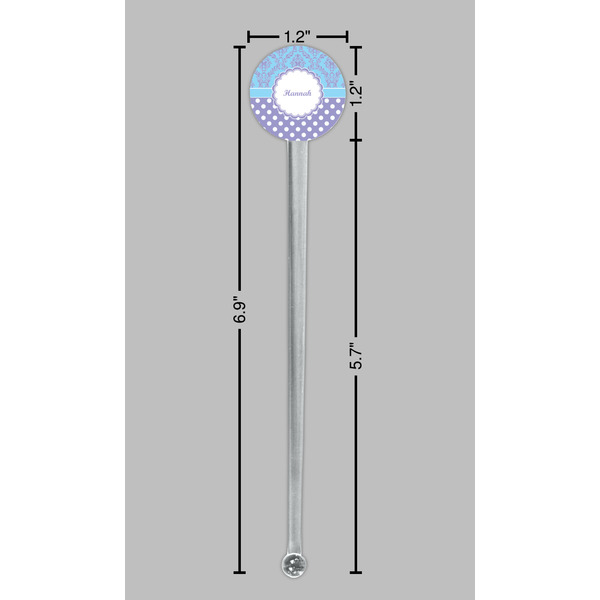 Purple Damask & Dots Clear Plastic 7" Stir Stick - Round - Dimensions