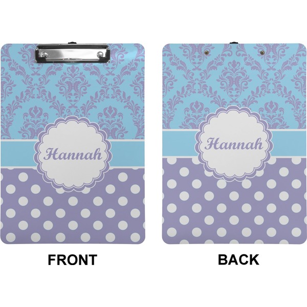 Purple Damask & Dots Clipboard (Letter) (Front + Back)
