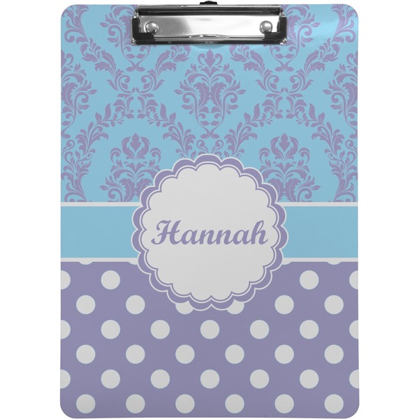 Custom Purple Damask & Dots Clipboard (Letter Size) (Personalized)