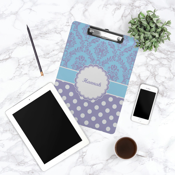 Purple Damask & Dots Clipboard - Lifestyle Photo
