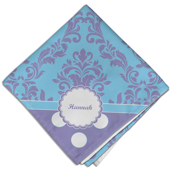 Custom Purple Damask & Dots Cloth Dinner Napkin - Single w/ Name or Text