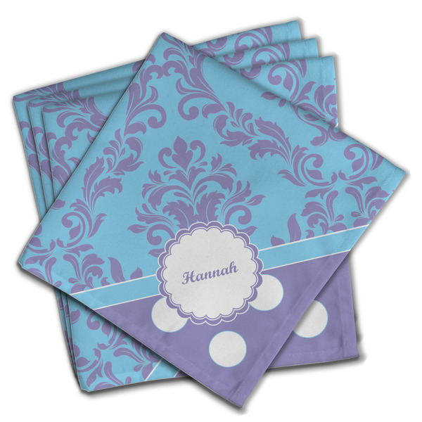 Custom Purple Damask & Dots Cloth Napkins (Set of 4) (Personalized)