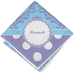 Purple Damask & Dots Cloth Cocktail Napkin - Single w/ Name or Text