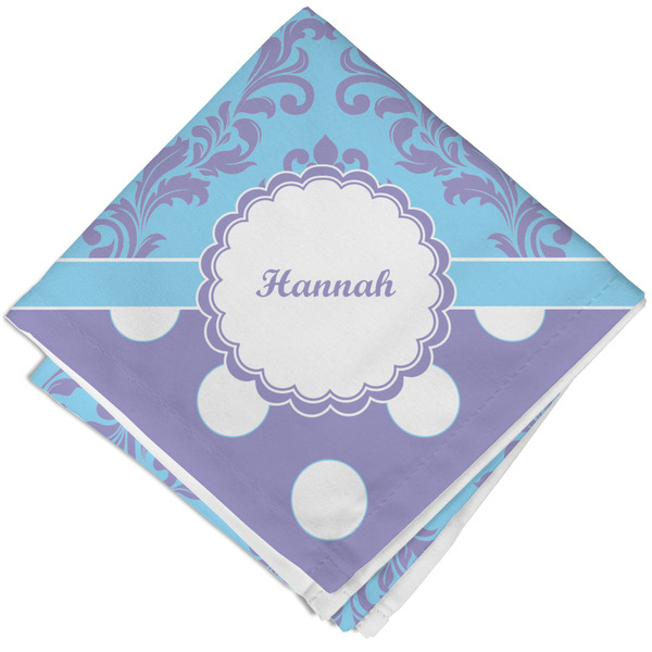Custom Purple Damask & Dots Cloth Napkin w/ Name or Text