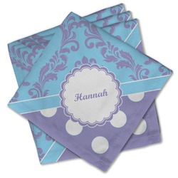 Purple Damask & Dots Cloth Cocktail Napkins - Set of 4 w/ Name or Text