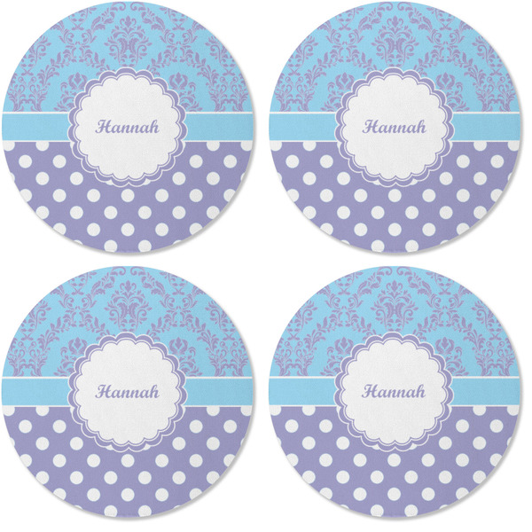 Purple Damask & Dots Coaster Round Rubber Back - Apvl