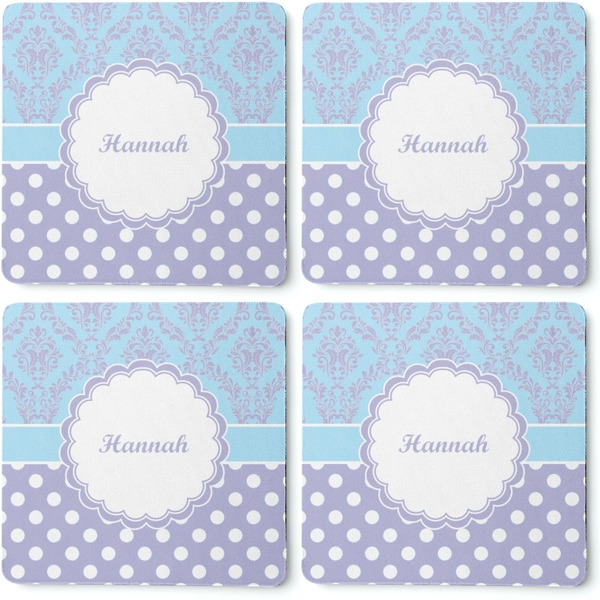 Purple Damask & Dots Coaster Rubber Back - Apvl