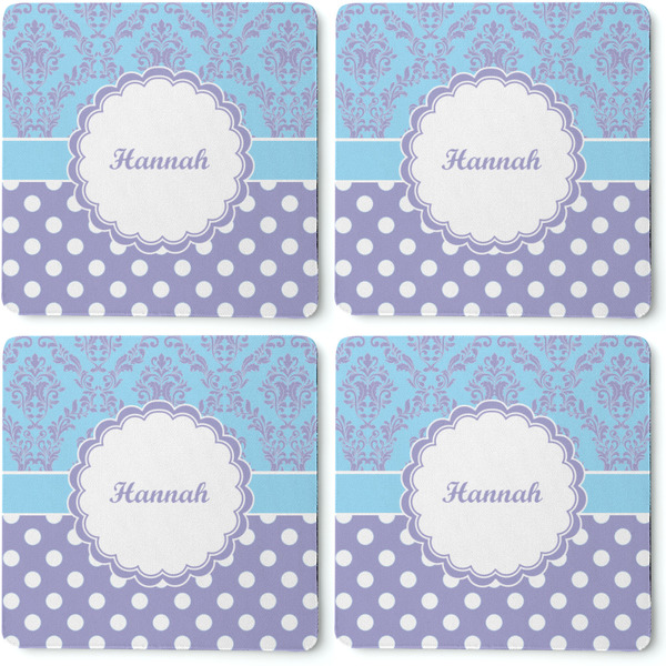 Purple Damask & Dots Coaster Rubber Back - Apvl