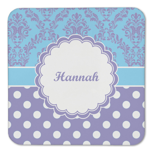 Purple Damask & Dots Coaster Set - FRONT (one)