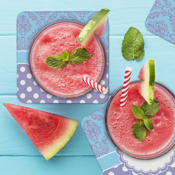 Purple Damask & Dots Coaster Set - LIFESTYLE