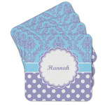 Purple Damask & Dots Cork Coaster - Set of 4 w/ Name or Text