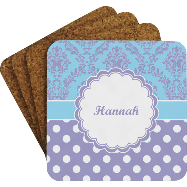 Purple Damask & Dots Coaster Set (Personalized)