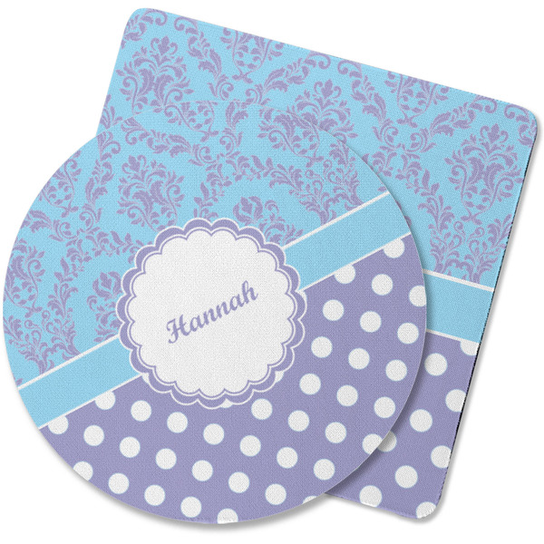 Custom Purple Damask & Dots Rubber Backed Coaster (Personalized)