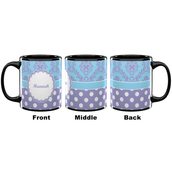 Purple Damask & Dots Coffee Mug - 11 oz - Black APPROVAL