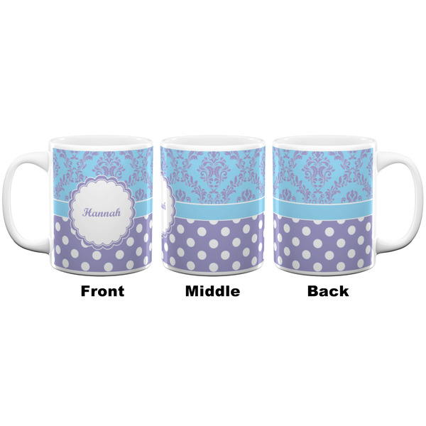 Purple Damask & Dots Coffee Mug - 11 oz - White APPROVAL