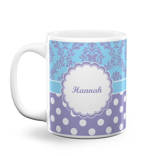 Custom Purple Damask & Dots Coffee Mug (Personalized)