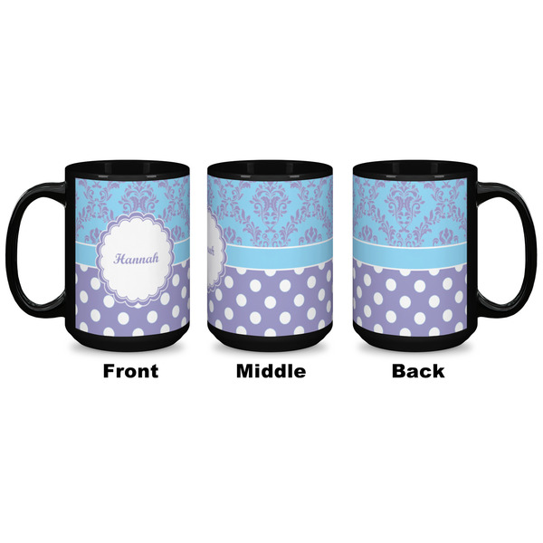 Purple Damask & Dots Coffee Mug - 15 oz - Black APPROVAL