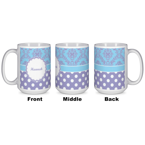 Purple Damask & Dots Coffee Mug - 15 oz - White APPROVAL