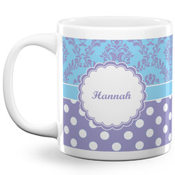 Purple Damask & Dots 20 Oz Coffee Mug - White (Personalized)