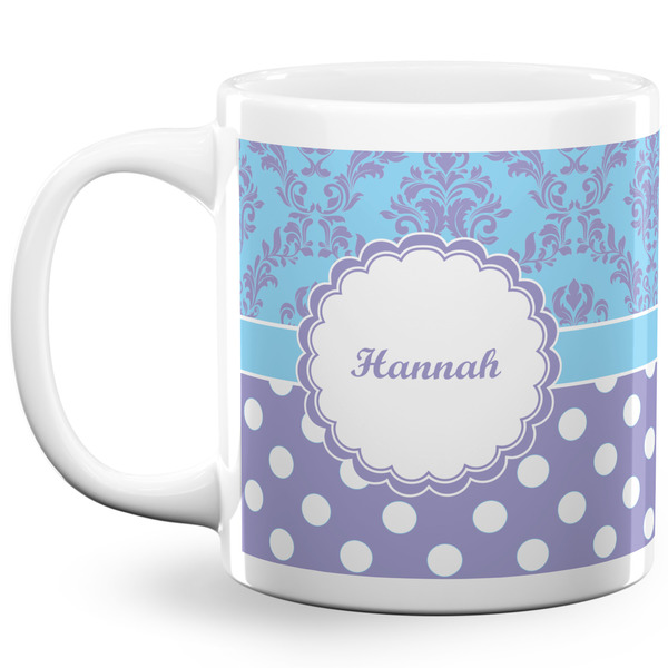 Custom Purple Damask & Dots 20 Oz Coffee Mug - White (Personalized)