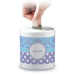 Purple Damask & Dots Coin Bank (Personalized)