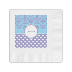 Purple Damask & Dots Coined Cocktail Napkins (Personalized)