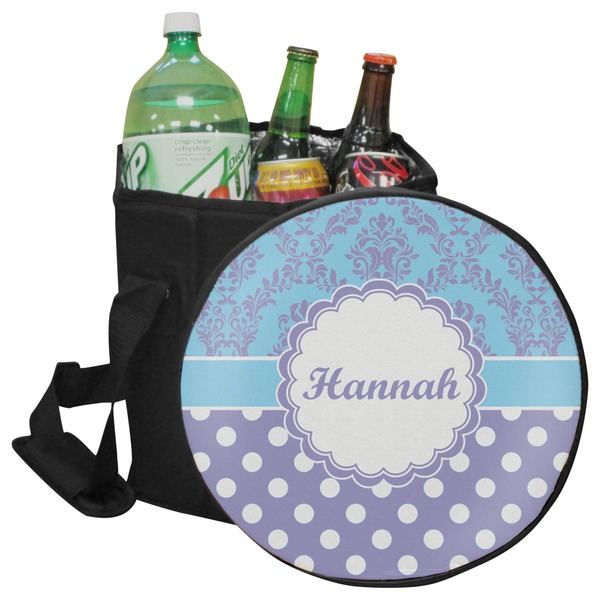 Custom Purple Damask & Dots Collapsible Cooler & Seat (Personalized)