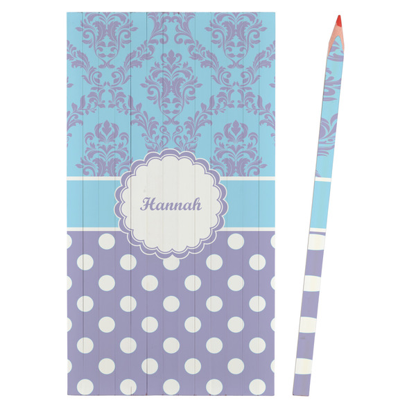 Purple Damask & Dots Colored Pencils - Front View