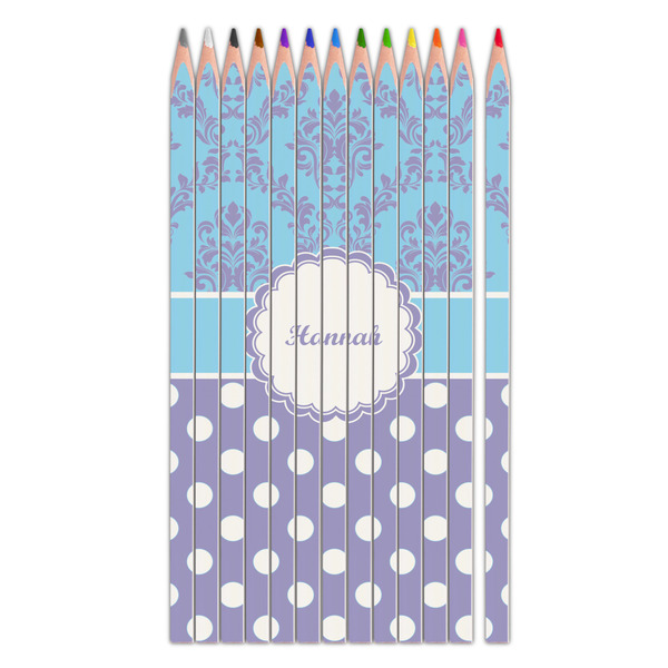 Custom Purple Damask & Dots Colored Pencils (Personalized)