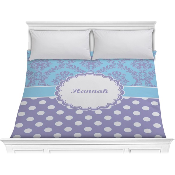 Custom Purple Damask & Dots Comforter - King (Personalized)