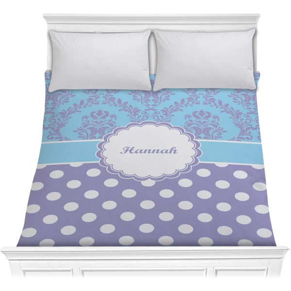 Custom Purple Damask & Dots Comforter - Full / Queen (Personalized)