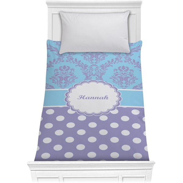 Custom Purple Damask & Dots Comforter - Twin (Personalized)