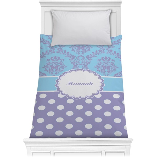 Custom Purple Damask & Dots Comforter - Twin XL (Personalized)