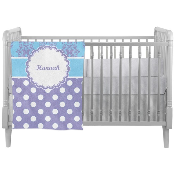 Custom Purple Damask & Dots Crib Comforter / Quilt (Personalized)