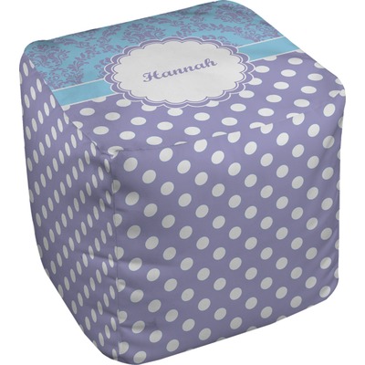 Purple Damask & Dots Cube Pouf Ottoman - 18" (Personalized)