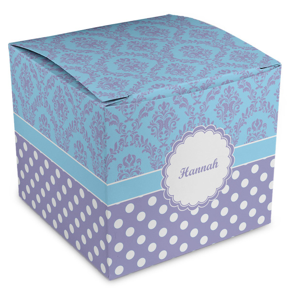 Custom Purple Damask & Dots Cube Favor Gift Boxes (Personalized)