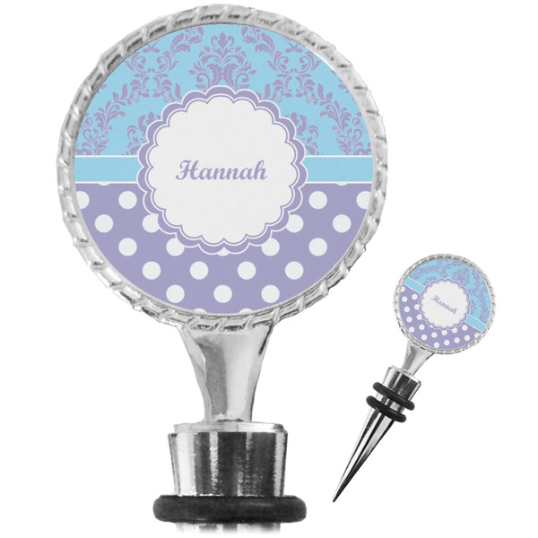 Custom Purple Damask & Dots Wine Bottle Stopper (Personalized)