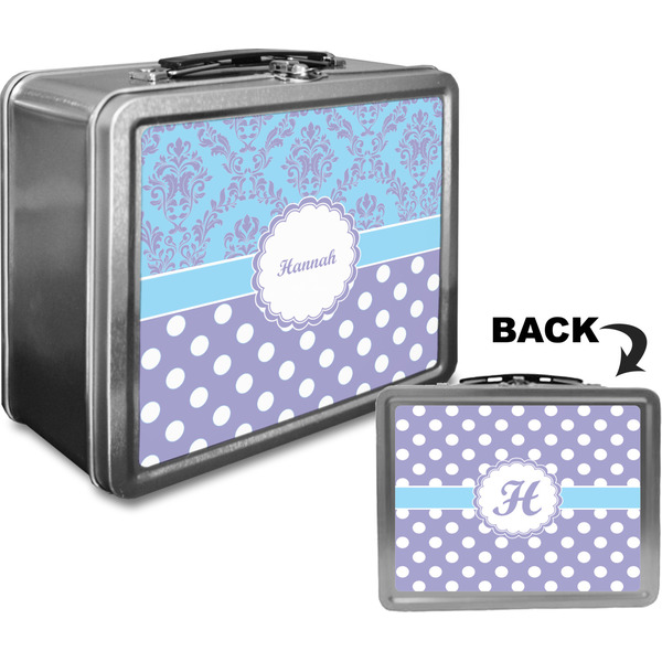 Purple Damask & Dots Custom Lunch Box / Tin Approval