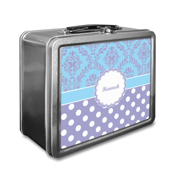 Custom Purple Damask & Dots Lunch Box (Personalized)