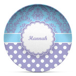 Purple Damask & Dots Microwave Safe Plastic Plate - Composite Polymer (Personalized)