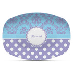 Purple Damask & Dots Plastic Platter - Microwave & Oven Safe Composite Polymer (Personalized)