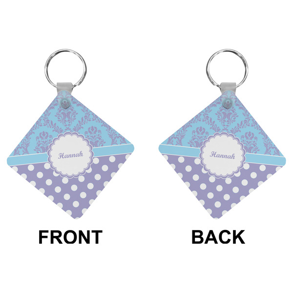 Purple Damask & Dots Diamond Keychain (Front + Back)
