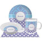 Purple Damask & Dots Dinner Set - Single 4 Pc Setting w/ Name or Text