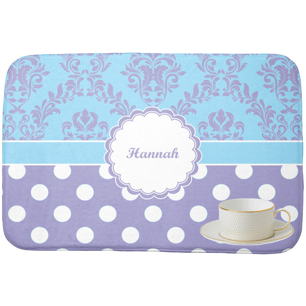 Purple Damask & Dots Dish Drying Mat - with cup