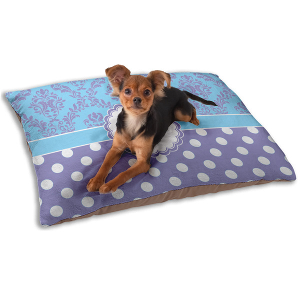 Custom Purple Damask & Dots Dog Bed - Small w/ Name or Text