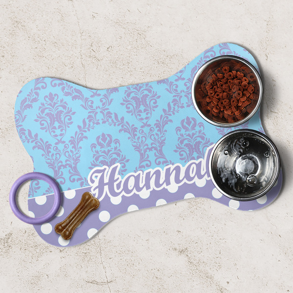 Purple Damask & Dots Dog Bone Shaped Mat Lifestyle
