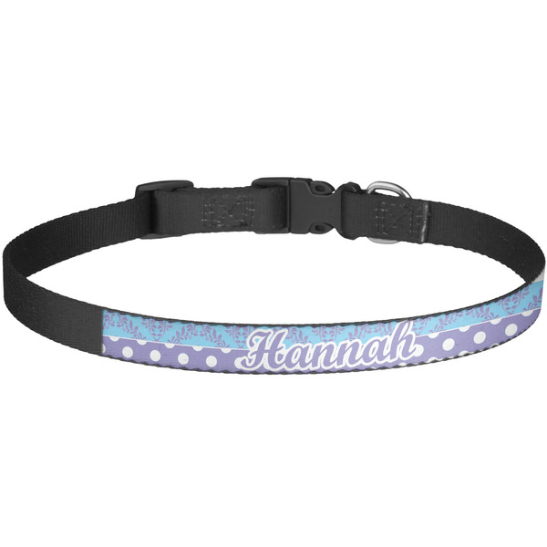 Custom Purple Damask & Dots Dog Collar - Large (Personalized)